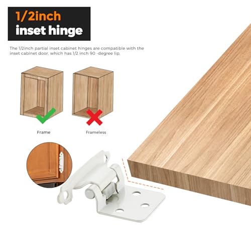 Ravinte White Cabinet Hinges, 1/2 Inch Overlay, 60 Pack (30 Pairs) - color: White