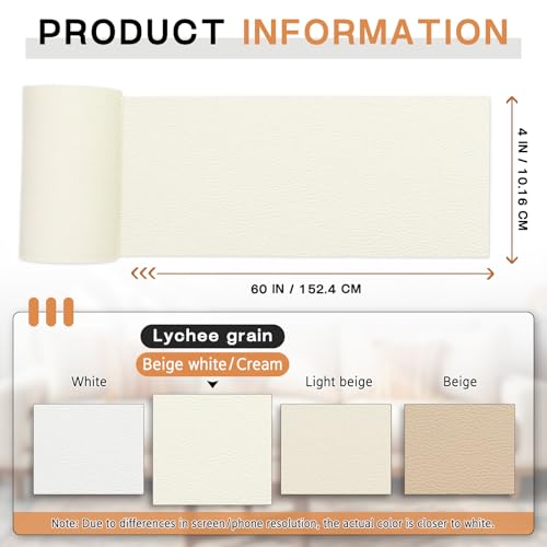 Leather Repair Patch, Leather Repair Tape for Furniture Beige White - color: Beige White, size: Litchi Grain 4 x 63 In