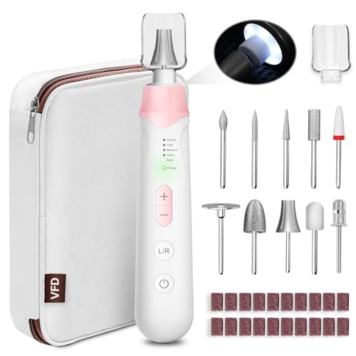 Electric Nail File Drill 2000 mAh Cordless Rechargeable Nail Filer LED Lamp - color: Pink
