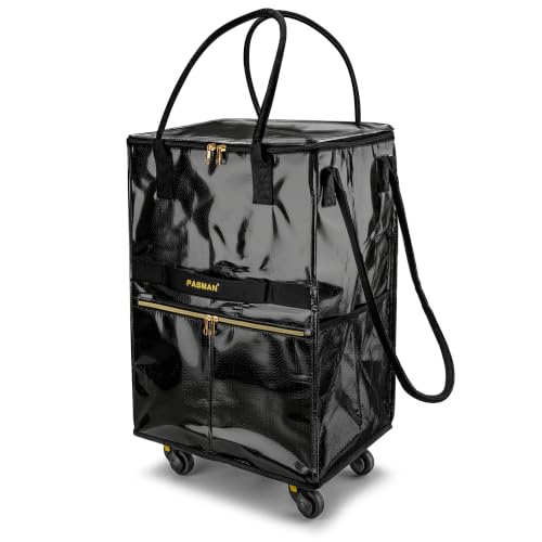 PASMAN Reusable Foldable Rolling Grocery Bag on 5 Wheels,Medium,Black - color: Black, size: Medium
