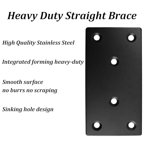 4PCS Black Stainless Steel Flat Mending Plates, 3.15"x1.57" Straight Bracket Brace, Heavy Duty Metal Fixing Joining Plate for Furniture, Wood, Shelves, Fence - size: 3.15“x1.57”-4pcs
