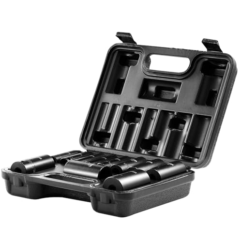 VEVOR 3/8" Drive Impact Socket Set, 11 Piece Deep Socket Set SAE 5/16"-1", 6 Point CR-V Alloy Steel for Auto Repair, Easy-to-Read Size Markings, Rugged Construction, Includes Storage Case - size: 3/8" 11PCS Deep