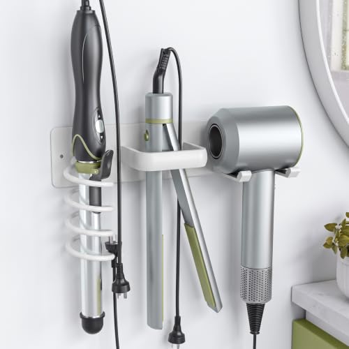 Tindbea Hair Dryer Holder Wall Mount Aluminum Alloy Hot Tools Organizer White - color: White