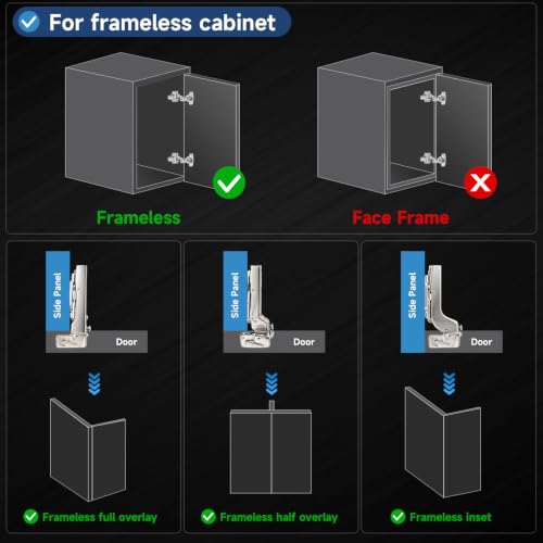10 Pack Frameless Half Overlay Soft Close Cabinet Hinges,4D Adjustable with Speed Control, Clip‑On Concealed Hinges,105° Opening, Stainless Steel for Kitchen Cabinets - size: Half Overlay
