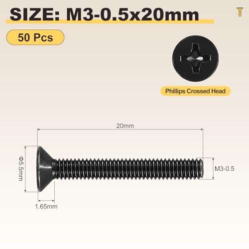 METALLIXITY M3-0.5x20mm Phillips Flat Head Bolts 304 Black 50Pcs - color: Black, size: M3-0.5x20mm