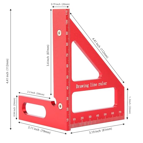 3D Multi-Angle Measuring Ruler, 45/90 Degree Aluminum Alloy Carpenter Square & Miter Triangle Ruler, High Precision Woodworking Protractor Tools for Engineers, Carpenters & Construction Professionals