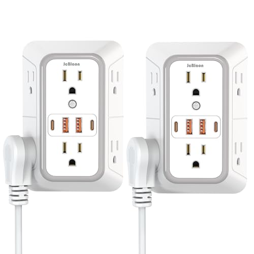 2 Pack Wall Outlet Extender, 6 Outlet Splitter with 4 USB Ports (2 USB C), 3 Sided 1050J Multi Plug with Surge Protector for Home Office Kitchen Travel-ETL - color: White-6 Outlets-2 Pack