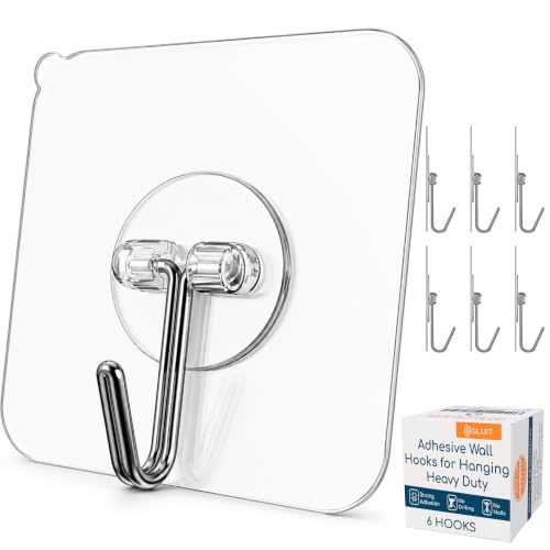 GLUIT Adhesive Wall Hooks for Hanging Heavy Duty No Drill, 22 lbs, 6 pcs - size: Medium, 6 pcs