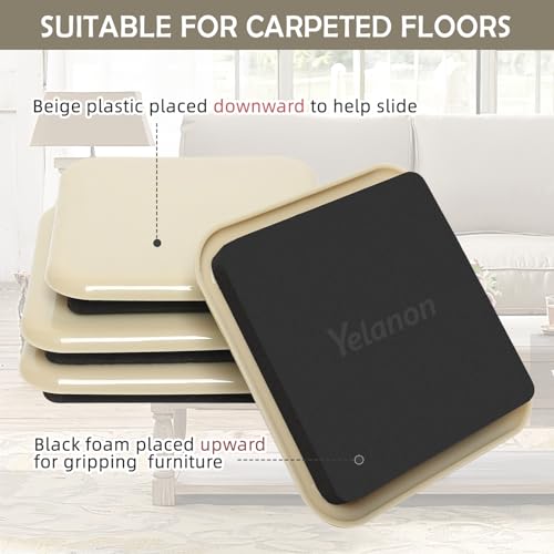Yelanon Furniture Sliders, 20 pcs-3 1/2” Square Beige Furniture Sliders for Carpet, Furniture Pads for Hardwoods Floors，Furniture Movers Sliders, Reusable Moving Pads, Floor Protectors for Carpet - size: 20pcs 3.5"beige