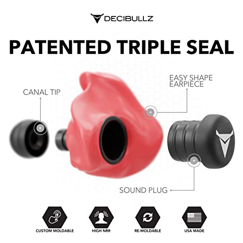Decibullz Custom Molded Ear Plugs, 31dB NRR Shooting Ear Protection (Red) - color: Red
