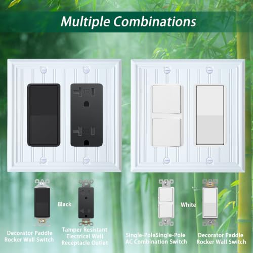 White Natural Material Double Decorator Outlet Cover Wall Plate(2-Pack) - size: Double Decorator