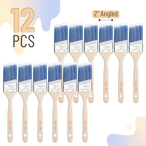 Bates Angle Paint Brushes, 2-Inch, 36 Pack, Treated Wood Handle, Stain & Wall Brushes for Painting Furniture & Walls - color: Wood Handle Angle, size: 36 Pack, 2"