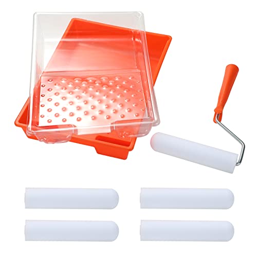 6"Foam Paint Roller Kit 8Pack with Frame,Tray High Density Covers