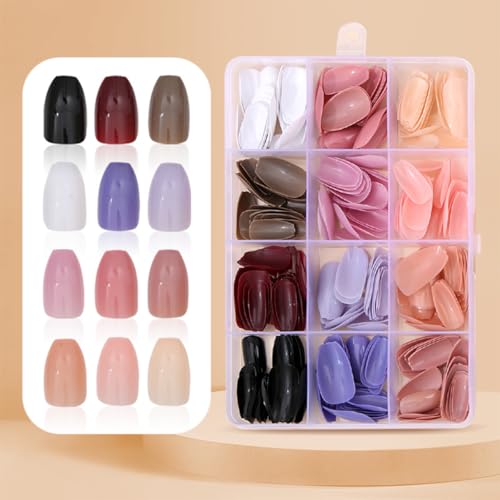 288 Pcs Press On Nails Short Coffin Fake Nails Press Ons Set Solid Color False Nails Full Cover Acrylic Glue on Nails Reusable Glossy Artificial Nail Kit for Women Girls Manicure 12 Color - color: A006