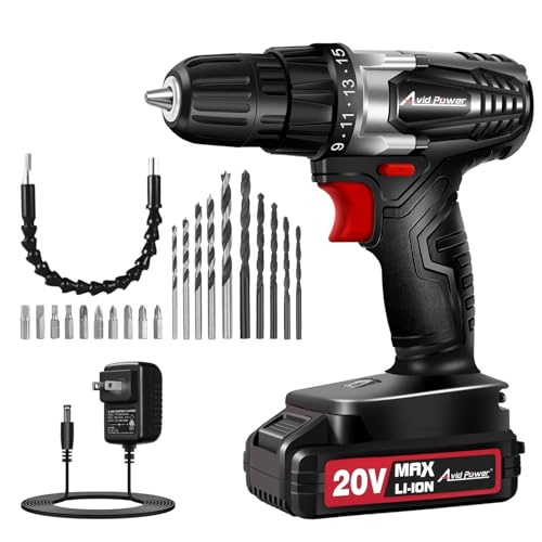 AVID POWER 20V Cordless Electric Drill Set 3/8“ Power Driver Kit for DIY - color: 3-black