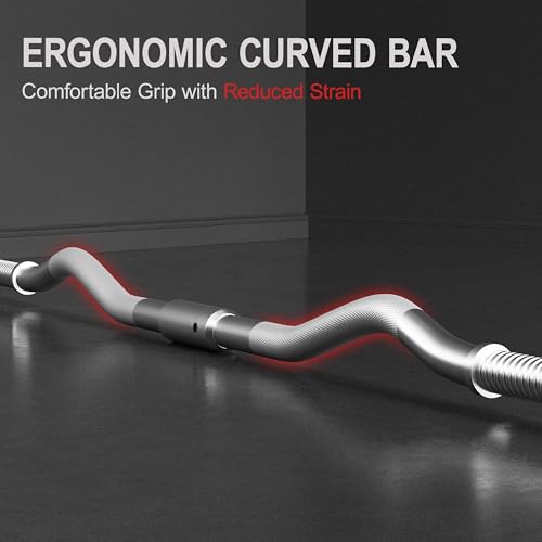 Yaheetech Curl Bar with Weights Adjustable W-Shaped Barbell Home Gym Set | Knurled iron bar with concrete-filled hdpe plates, star locks adjust weight for compact, gym-free strength training at home - size: 44 lbs