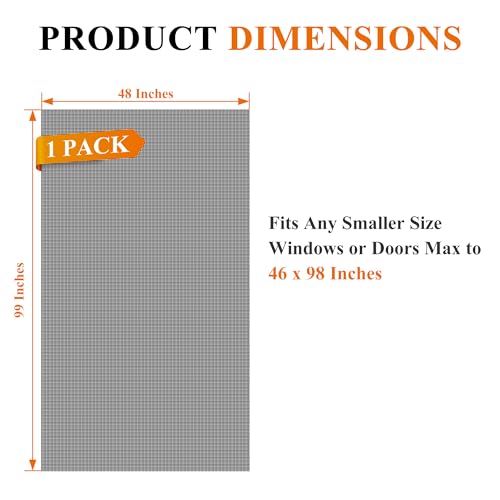 MAGZO Pet Proof Window&Door Screen Replacement Mesh, 48" W x 99" L, Black - color: Black, size: 48"W x 99"L