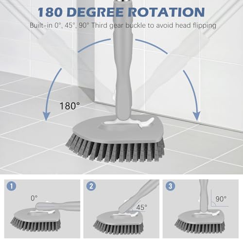 SetSail 4-in-1 Tile Tub Floor Scrubber with V-Shaped Grout Brush, Gray - color: Gray, size: 2 Pads + V-Shaped Brush