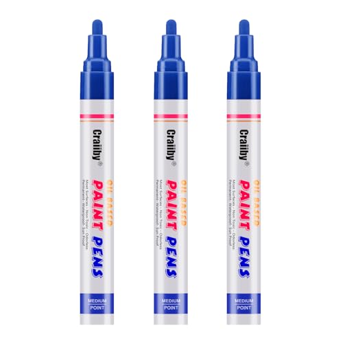 Blue Paint Markers, 3 Pack Oil-Based Waterproof Quick Dry Permanent Paint Pen Set for Rocks Painting, Wood, Fabric, Plastic, Canvas, Glass, Mugs, Metal, Tire, Stone, DIY Craft - color: Blue