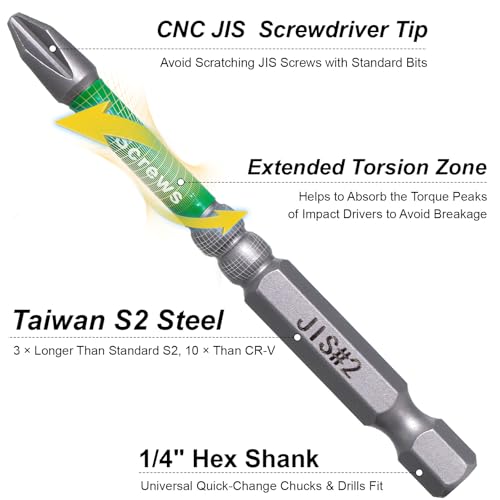 JIS Screwdriver #1 Magnetic Anti-Slip Impact Driver Bits 3 inch - 5 PCS - size: JIS #1-3"
