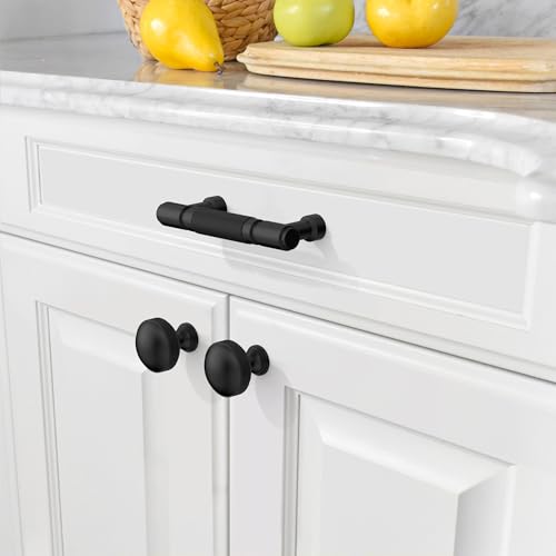 Amerdeco 10 Pack Matte Black knurled Cabinet Pulls 3" | Drawer Pulls Cabinet Hardware Kitchen Cabinet Handles for Bathroom ZH0072 - color: Matte Black, size: 3" hole center