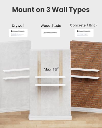 AMADA HOMEFURNISHING Floating Shelves Wall Mounted, 32 x 7 Inch Wall Shelves for Bathroom, Bedroom, Living Room, White Shelves Set of 2 | Wall Shelves with Hidden Bracket, Solid MDF Wood, 22 lbs Max Load per Shelf, Easy to Assemble, Multi-Wall Compatible