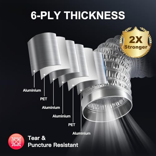4 Inch Dryer Vent Hose 3FT, 6-Layer Flexible Aluminum Ducting with Rolled Edge Ends, Fire-Resistant Exhaust Hose for Dryer, Ventilation, HVAC, Short Runs - size: 4 inch 3 Feet