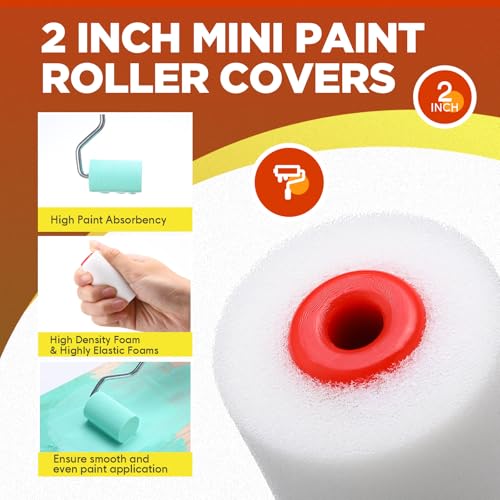 Leumoi 30 Pack 2 Inch Paint Roller Kit, 24 Pcs Small Paint Roller Covers with Tray, Mini Frame, 4 Liners. Small Sponge Touch up Trim Kit for House Painting Supplies