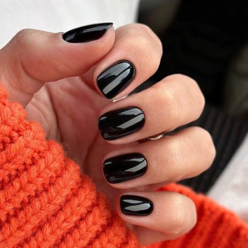 CurvLife Extra Short Square Press On Nails, Elegant Black, Soft Gel - color: C2 - Elegant Black