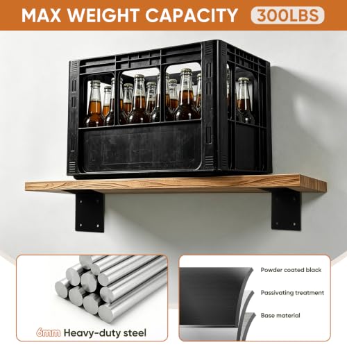 4 Pcs 6"x6"x5" Heavy Duty L Angle Bracket, 6mm, Max Load 300lbs - size: 6×6×5×6