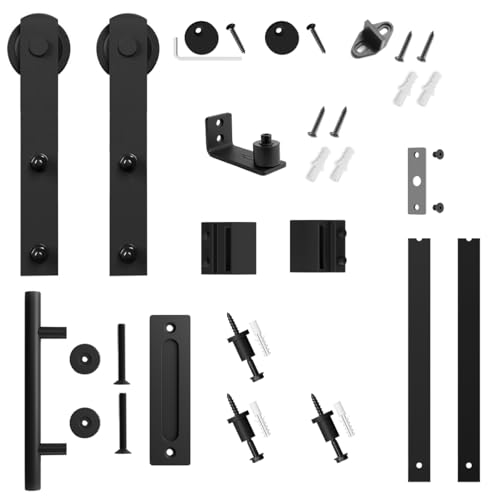 SMARTSTANDARD 4 FT Heavy Duty Sturdy Sliding Barn Door Hardware Kit, Black - size: 4 Feet