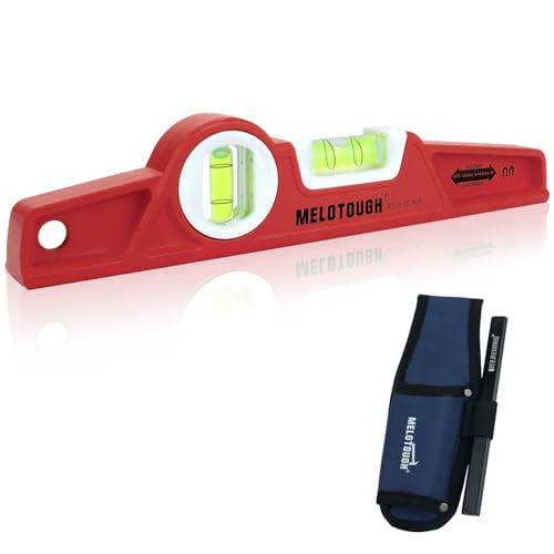 MELOTOUGH 10 Inch Die-Cast Magnetic Torpedo Level,Magnetic Level for Carpenter,Construction,Scaffolding, Plumbing,Torpedo Level with Rare Earth Magnet,Pencil and Holster,Red - color: Red-1pcs