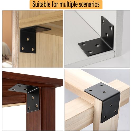 20 Pcs Black Angle Brackets 2"x2"x2" Stainless Steel L Bracket with 120pcs Screws, Heavy Duty Metal Corner Brace 90 Degree Right Angle Corner Bracket for Wood Furniture Frame Bookshelf - size: 2Inch Black Right Angle