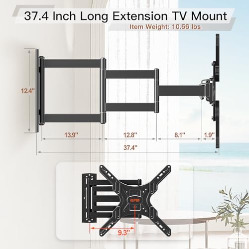 ELIVED Long Arm TV Wall Mount for Most 26-65 Inch TVs, 37.4 Inch Long Extension TV Mount Swivel and Tilt, Max VESA 400x400mm, Full Motion Wall Mount tv Bracket Holds up to 77 lbs. (Pack of 2) - size: Indoor Arm: 37.4" (Pack of 2)