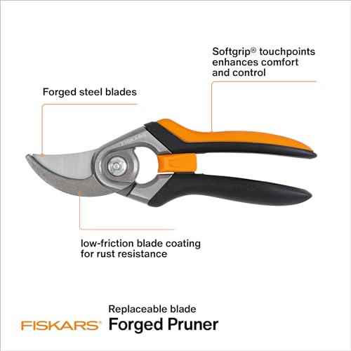 Fiskars Bypass Pruning Shears, 1" Cut Capacity Gardening Scissors, Forged Steel Replaceable Blade, SoftGrip Handle Garden Clippers, Rust Resistant Low Friction Coating for Branches & Stems - style: Forged Pruner