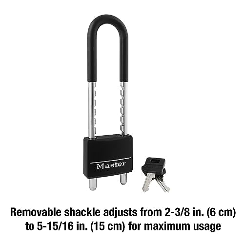 Master Lock Adjustable Shackle Keyed Padlock, Black Vinyl Covered 527D
