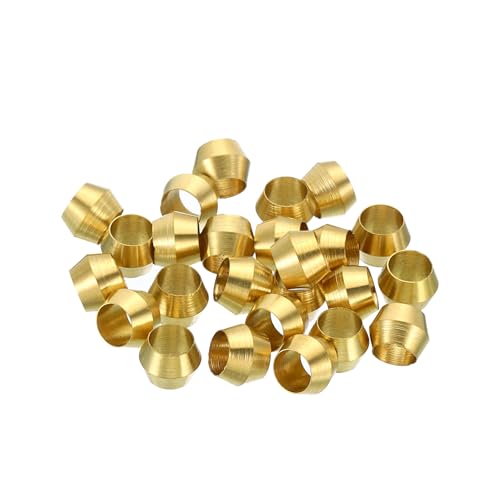 YOKIVE 25 Pcs Brass Ferrule Fittings, Compression Sleeves Ferrule Ring Assortment Kits, Great for Air Water Tubes (Brass Tone, 5mm Hole ID) - size: 5mm
