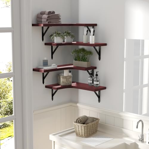 ROMGUAR CRAFT Corner Floating Shelves Wall Mounted Set of 4, Red - color: Red