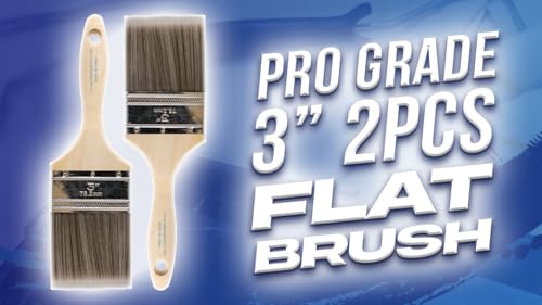Pro Grade Paint Brushes, 3 Inch Flat Paint Brush, Trim & Stain, 2 Pack - size: 2Ea H 3F