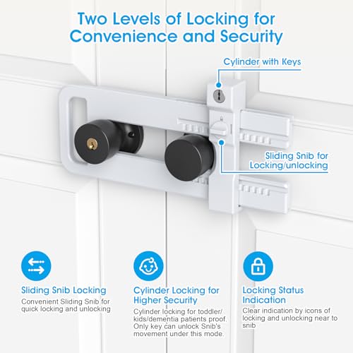 AST French Door Lock for Double Doors, Adjustable, 3 Brass Keys, Key Differ - style: Matte White with Keyed Differ
