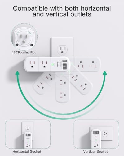 PD20W USB Outlet Extender with Rotating Plug, 6 AC Multi Plug Wall Outlets - color: White, size: 1A2C&PD20W, 1-pack