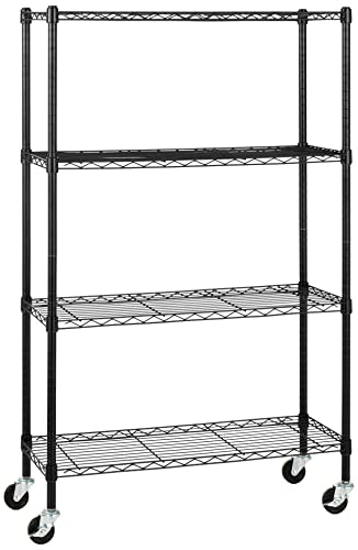 Amazon Basics 4-Shelf Heavy Duty Garage Shelving Storage Unit on 3" Wheel Casters, Adjustable Metal Wire Rack with Leveling Feet, 36" x 14" x 57.75", Black - color: Black, size: 36" L x 14" W x 57.75" H, style: 4 -Shelf