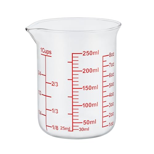 Ackers Borosilicate Glass Measuring Cup with Spout, 250 ml, 8 oz/1 Cup - size: 1Cup,250ML