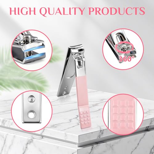 MINKINH 26-Piece Manicure Set for Women, Pink At-Home Nail Care Kit | Carbon Steel Nail Clippers, 410 Stainless Steel Tools, PU Organizer Case for Pedicure, Cuticle, Facial and Daily Self-Care - color: Pink
