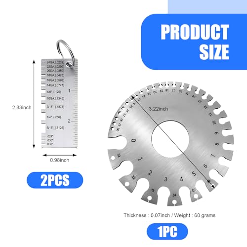 3 PCS Wire Gauge Measurement Tool, Precise Rustproof Colorfast Weld Seam Circular Gauge, Stainless Steel Metal Plate Welding Material Thickness Measuring Instrument (Silver)