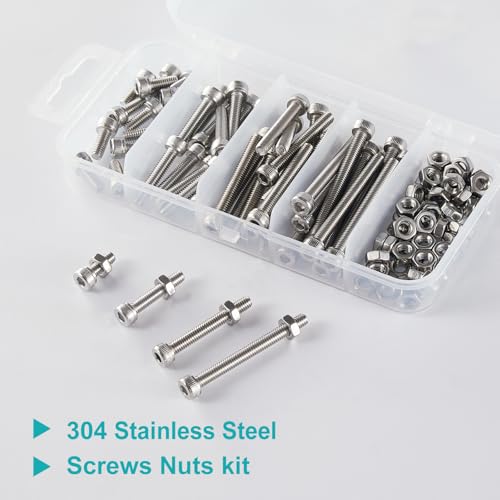 M4 x 10mm 20mm 30mm 40mm Hex Socket Head Cap Screws Bolts and Nuts, Stainless Steel 304, Bright Finish, Metric Allen Drive, Fully Thread, Assortment Kit 120PCS - size: Socket M4x10-40mm+Nuts