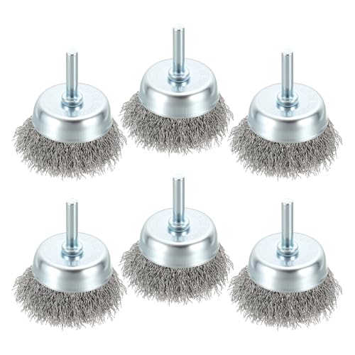 6pcs 2in Wire Cup Brush for Drill with 1/4in Shank, Stainless Steel | Crimped Wire Brush for Drill, [for Light Rust Deburring Paint Removal] - 0.012in Wires