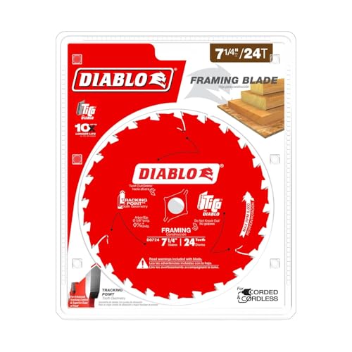 Diablo Framing Saw Blade for Wood - 7-1/4" x 24-Tooth, Thin Kerf - size: 5/8" Arbor x 7-1/4" Dia