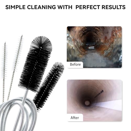 Flexible Drain Brush, 66 Inch Long Double Ended Hose Pipe Cleaners and 58 Inch Tube Cleaning Brush and 2 Pack 8 Inch Straw Cleaner Brush - color: Black