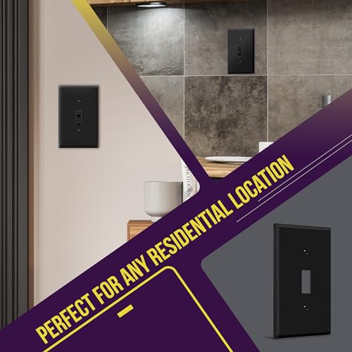 ENERLITES Mid-Size Toggle Light Switch Wall Plate Cover, 1 Pack, Black - color: Black, size: Mid-Size